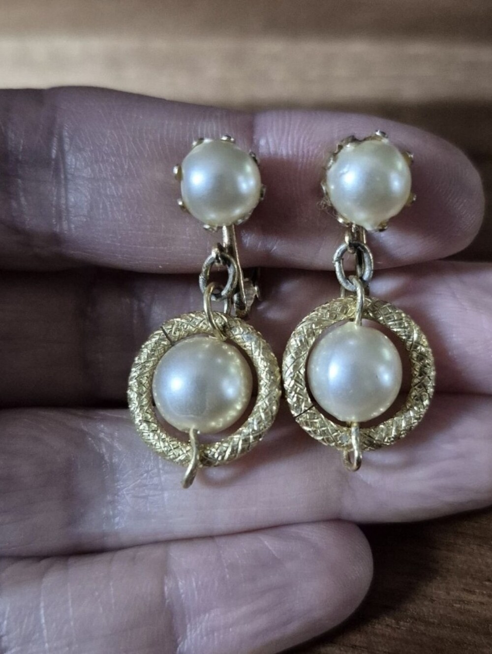 Vintage Faux Pearl Goldtone Clip On Earrings